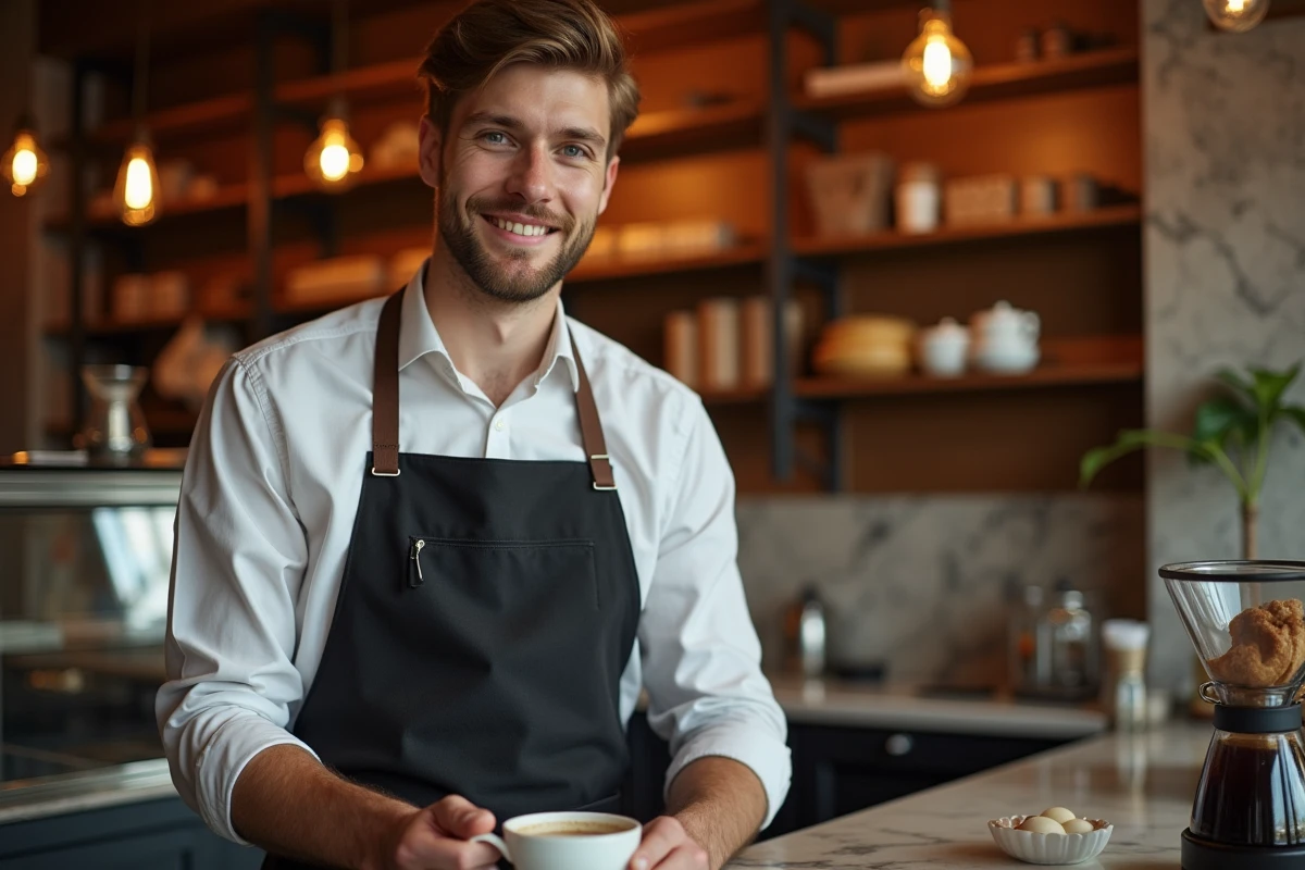 Jeune barista servant un café dans un café parisien