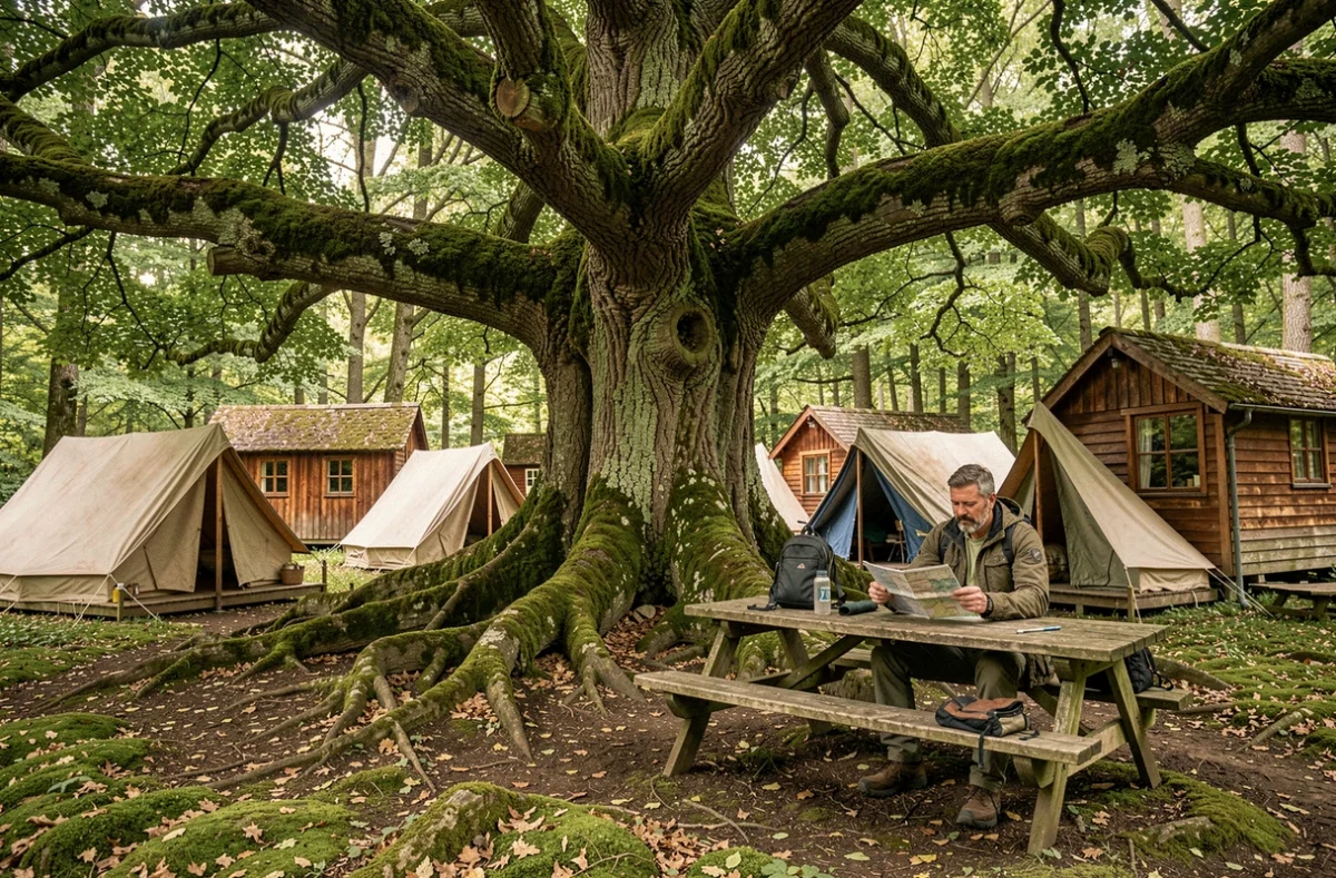 Grand chêne centenaire au cœur du Camping du Vieux Chêne en Ille-et-Vilaine