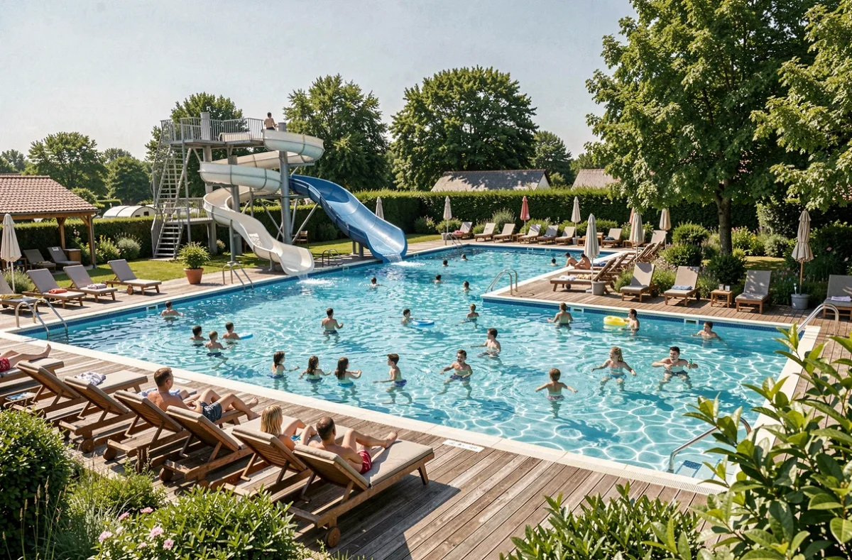 Complexe aquatique du Castels Camping La Ville Huchet avec piscine et toboggan en Bretagne