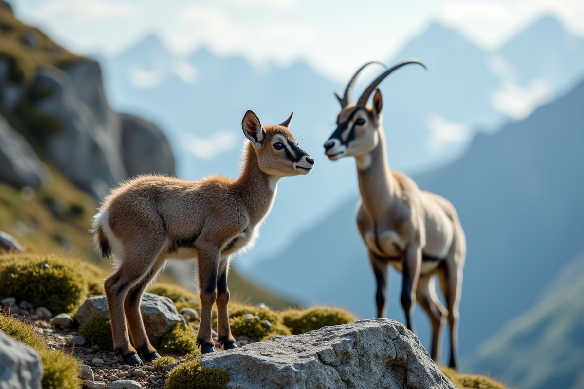 Jeune chamois perché sur une falaise de montagne