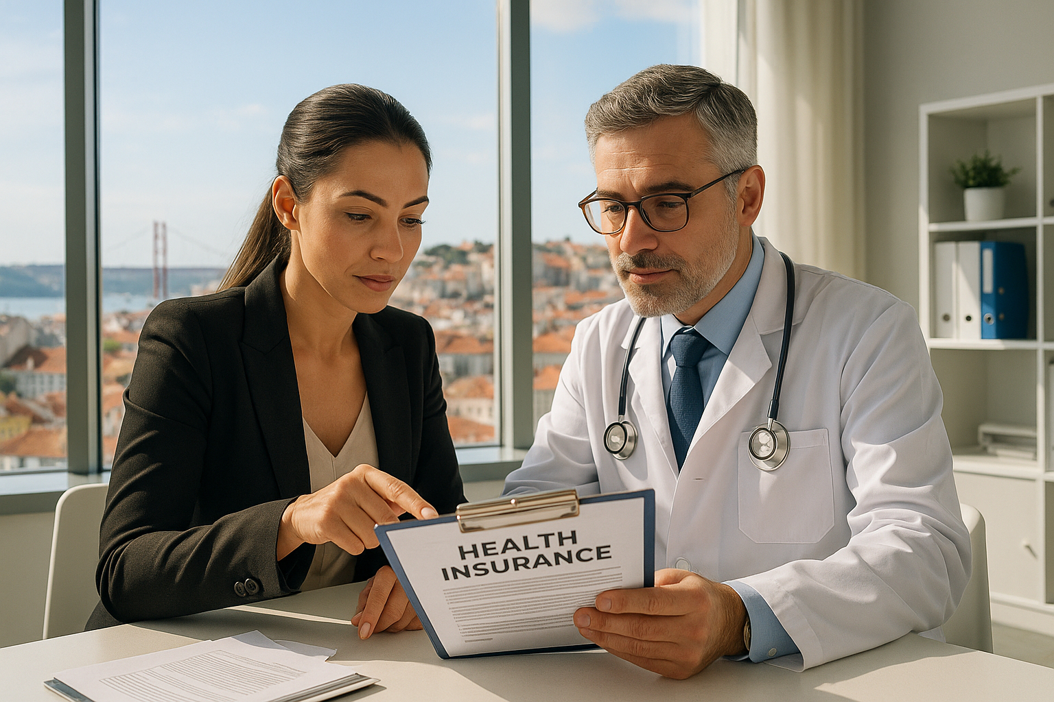 Femme professionnelle rencontrant un médecin à Lisbonne
