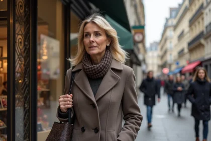 Femme élégante marchant rue Sainte Honoré à Paris