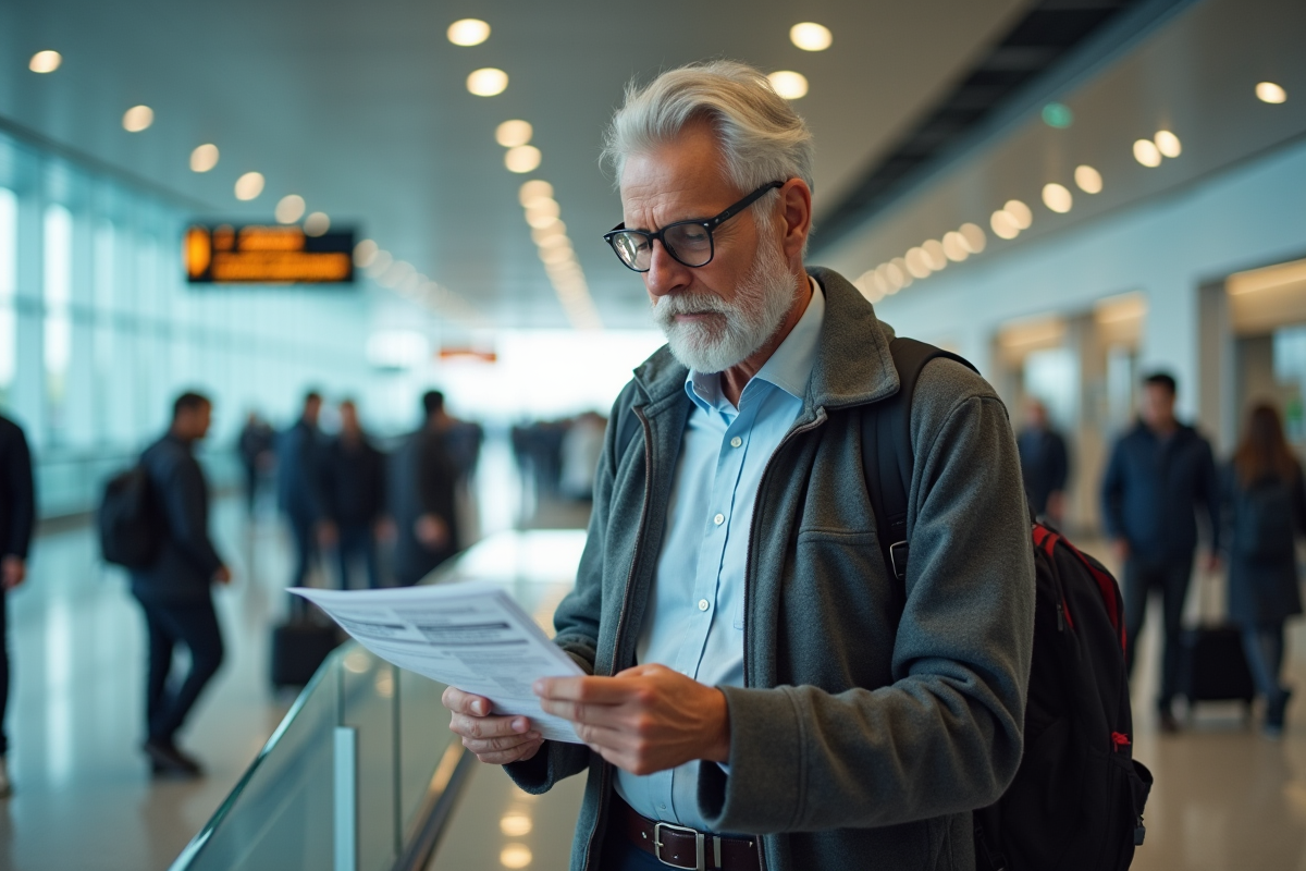 Homme vérifiant ses documents de voyage à l