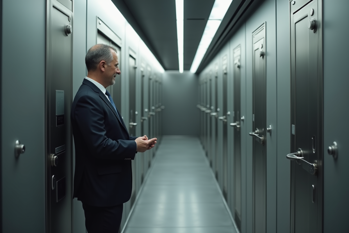 Homme d affaires vérifiant la serrure de sa capsule hôtel