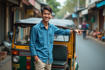 Jeune conducteur de tuktuk à Bangkok souriant
