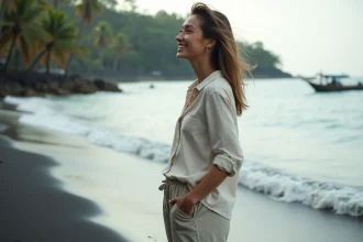 Femme détendue sur la plage de Lovina au Bali