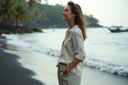 Femme détendue sur la plage de Lovina au Bali