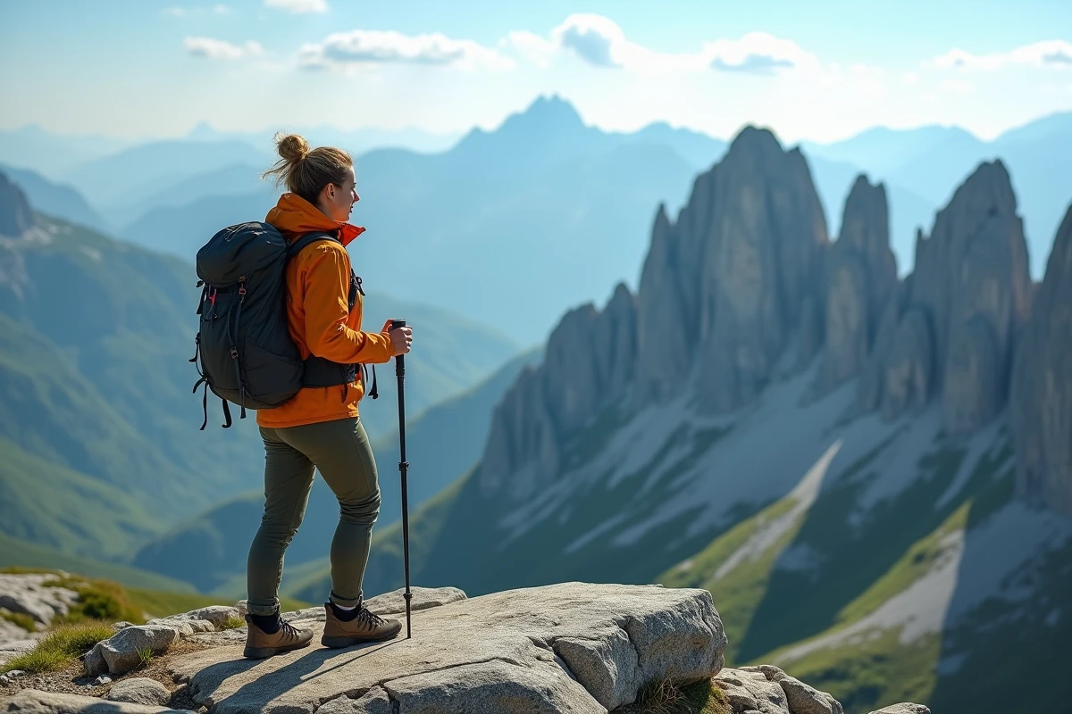 Femme en randonnée au sommet de Pointe du Salaison