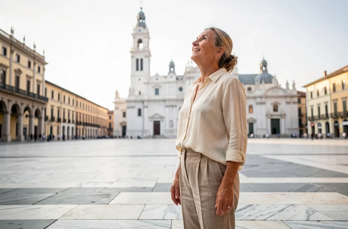 Touriste admirant la cathédrale et le campanile sur la place des Miracles à Pise lors d'une visite culturelle