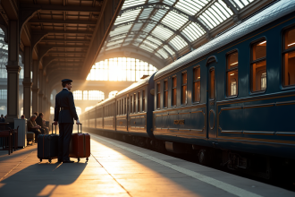 Train Orient Express à la gare de Paris au matin