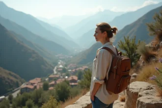 Voyageuse solo contemplant une vallée montagneuse reculée en Albanie, pays méconnu d'Europe